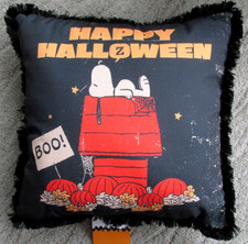 Snoopy Peanuts Halloween Plush Pillow Black Fringe 17X17 Dog House