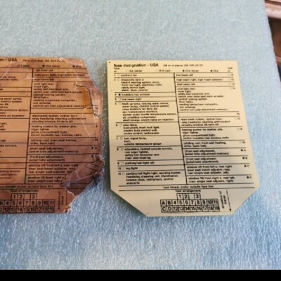 Mercedes W126 Fuse Designation Information Card US/European Model 1265452000 NLA