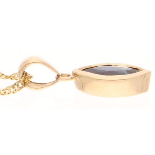 9Carat Yellow Gold Sapphire Solitaire Pendant (5x10mm) & 18" Twisted Curb Chain - Picture 2 of 4