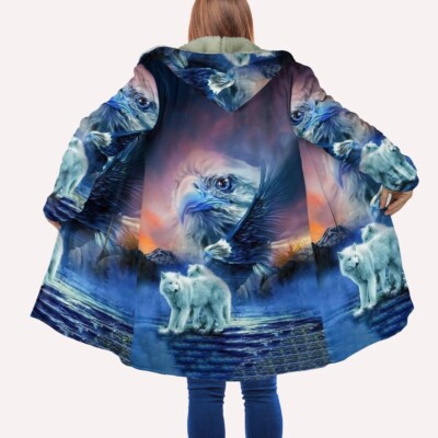 Wolf Eagle Native American Hooded Cloak Coat, Native Ameri