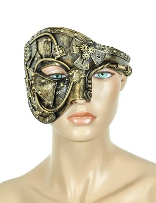 Steampunk Halbmaske Gear Spike Punk Goth Fetisch Brennender Mann Antik Messing Farbe - Bild 1 von 2