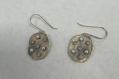 Grace+Heart SS Pearl +CZ Dangle Earrings  [053WEW]