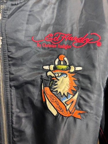 Vintage Y2K Ed Hardy Bomber Jacket Mens Size 2XL Black Embroidered 5883 - Picture 7 of 10