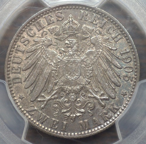 PCGS MS62 German States - 1905 J Hamburg 2 Mark RHC1001 - Picture 2 of 5