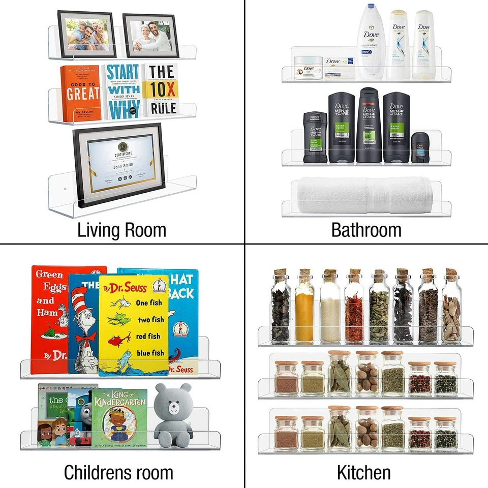 Estantes de pared flotantes de acrílico - Estante organizador de almacenamiento de 3 niveles para cocina y baño Foto 2 de 4