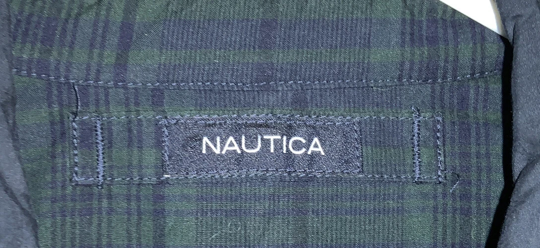 Nautica Tartan Full Zip Reversible Harrington Jacket Large Men's Dark Blue