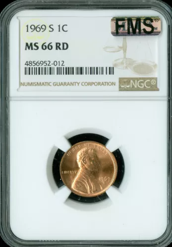 1969 S LINCOLN CENT NGC MAC MS66 FMS FULL MEMORIAL STEPS RARE  .