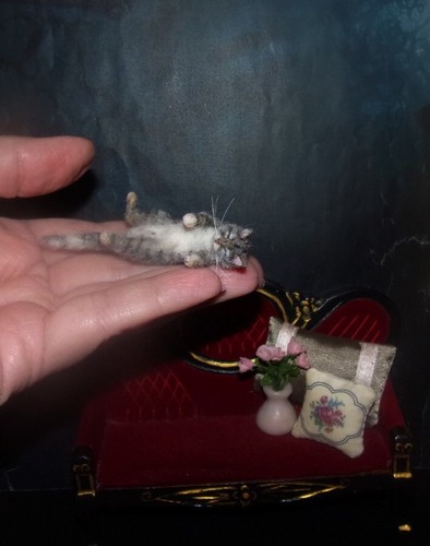 Realistic SLEEPING CAT MADE TO ORDER OOAK 1:12 Miniature Dollhouse handmade IGMA - Picture 4 of 5