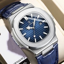 POEDAGAR Luxury Analog Men's Watch Waterproof Luminous Leather Quartz Wristwatch