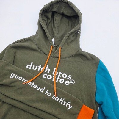 Dutch Bros Coffee Hoodie Mens Large Green Colorblock Pullover Sweatshirt