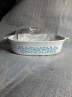 Vintage Casserole Baking Dish Corning Ware + Pyrex Lid  1.5 Qt Blue Heather