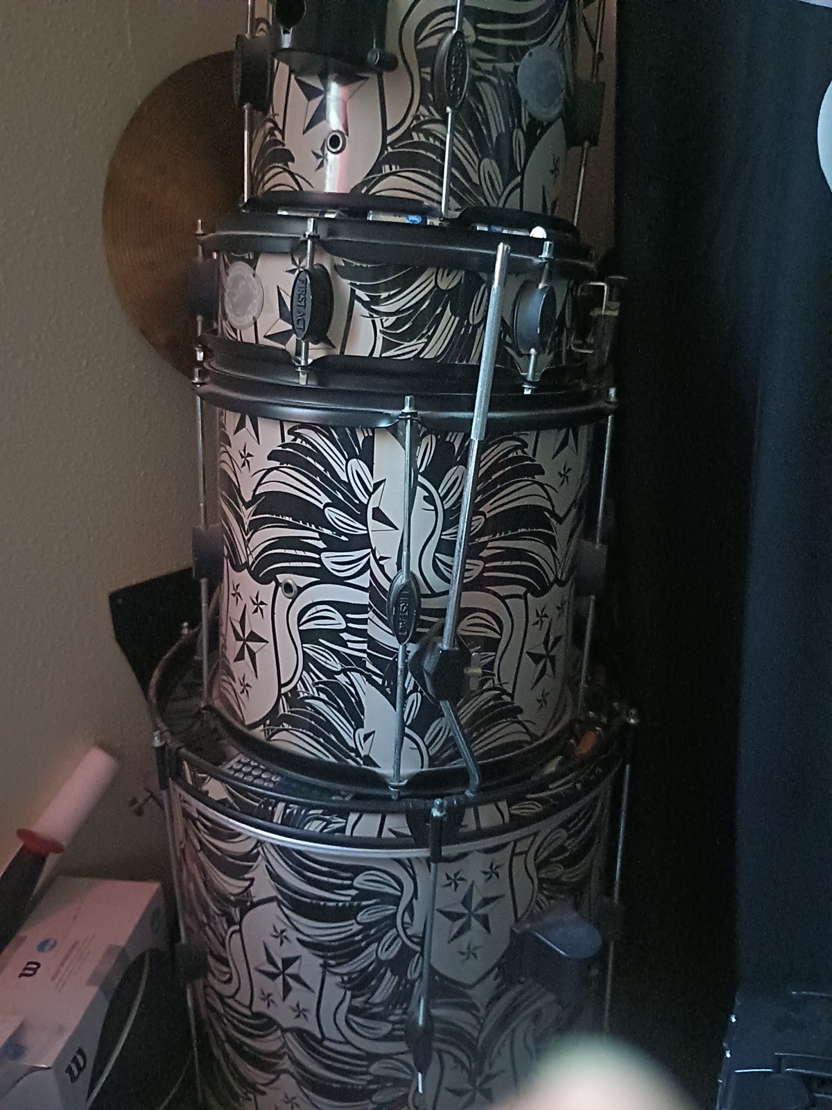 5 PC Drum Set Comes with Seat In Good Condition Black and White As Shown