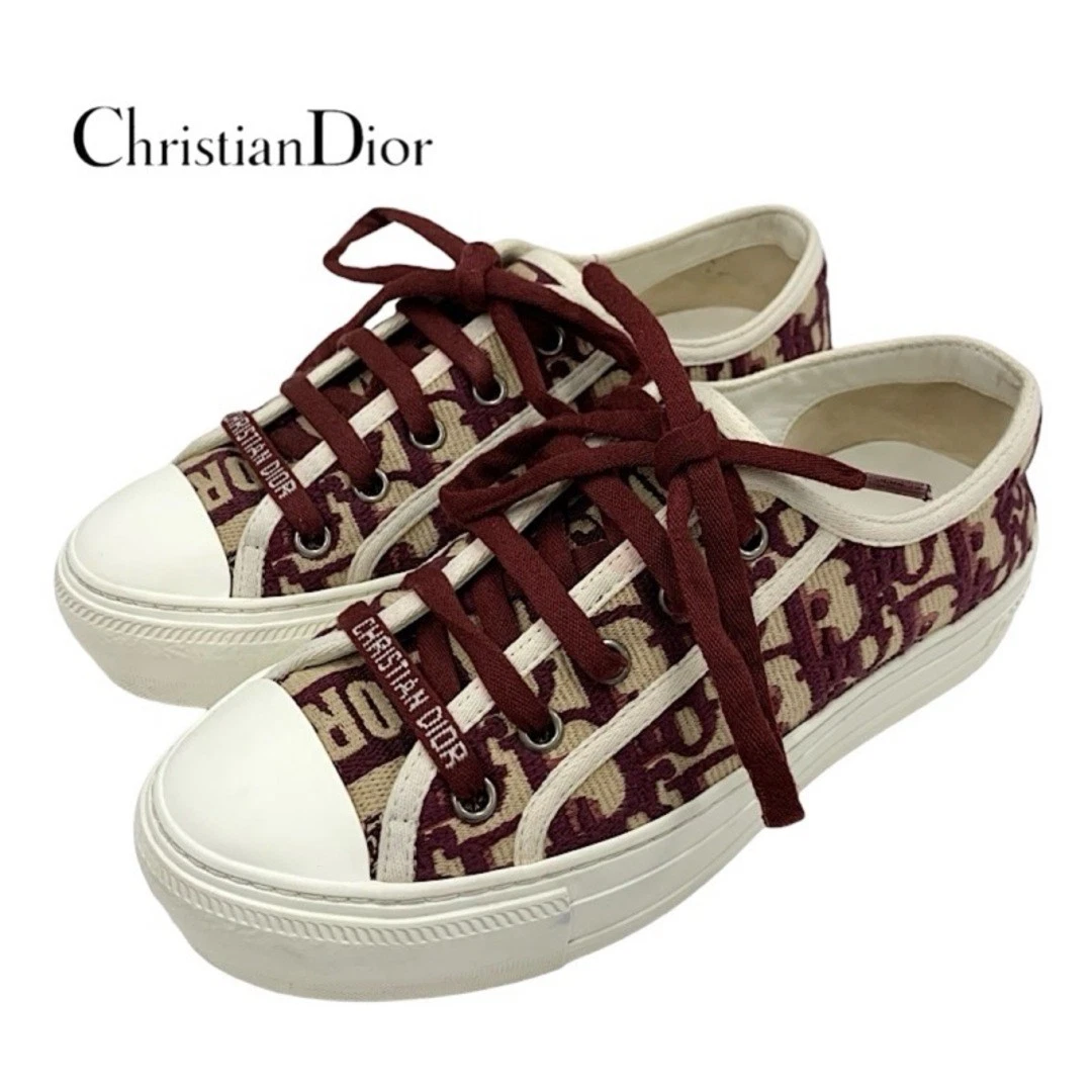 Baskets Dior Christian WALKNDIOR tissu beige bordeaux oblique occasion TIEE 0