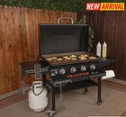 Outdoor Flat Top Griddle Grill Gas BBQ With Hood Side Shelves Heavy Duty Wheels
