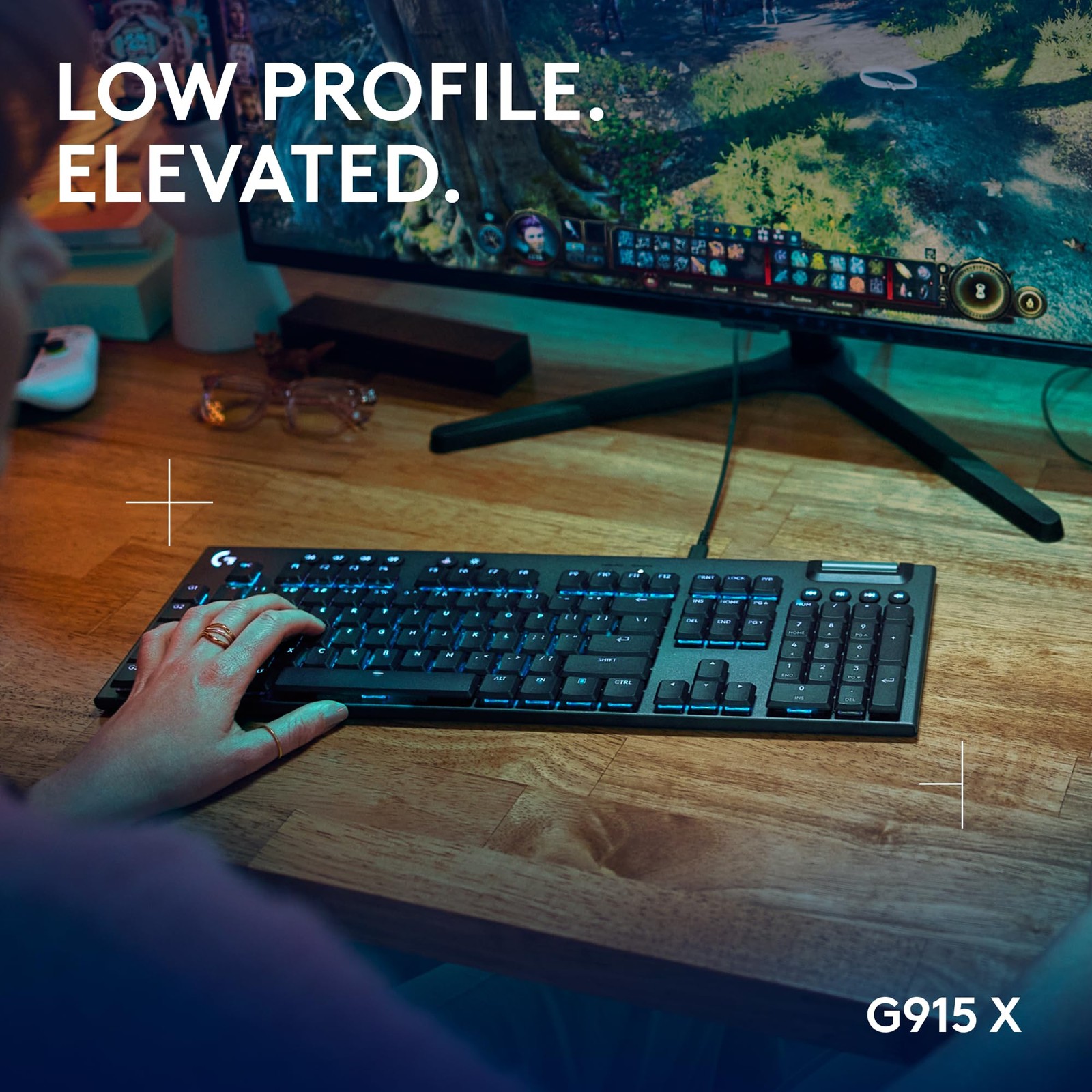 Teclado gaming mecánico Logitech G915 X cableado RGB táctil negro, imagen 2