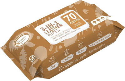 3in1 Leather Cleaner Wipes 70 Count, Extra Large 8'' x 10'' Size, Clean Condition