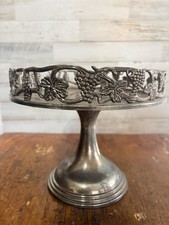 Silver Cake Pedestal Display Riser Grape Vine Design Large Vintage Silver Plate