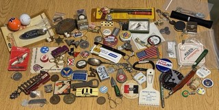 Big Box of Stuff Junk Drawer Lighters Knives Wings Medals Tokens Sterling