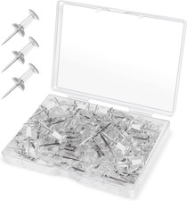 Clear Thumb Tacks for Wall 100- Pack - Clear Plastic Head Thumbtacks with Steel