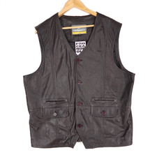Gilet gilet vintage in pelle marrone taglia grande EU 54 (T9869)