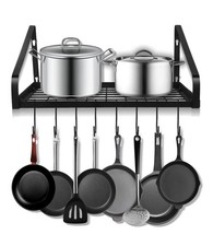 Wall Mount Hanging Pot Pans Rack Organizer with 8 Hooks Kitchen Storage