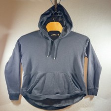 64 Athleta Relaxed High-Low Cotton Blend Pullover Hoodie Black Womens M