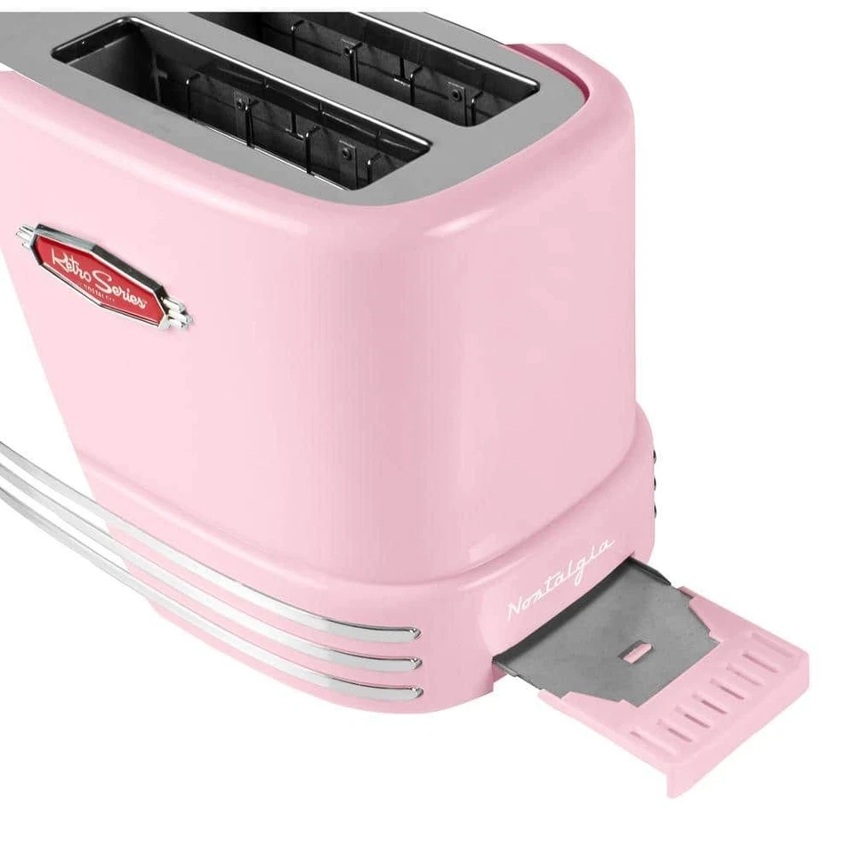 Nostalgia Toaster Retro Pink 2-Slice Bagel Cord Storage Slide-Out Crumb Tray - Image 3 of 4
