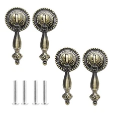 Biaungdo 4 Pack Antique Style Bronze Tear Drop Knobs Pulls, Zinc Green 