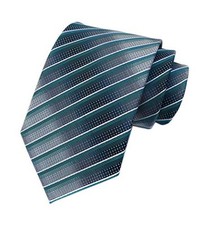 Men's Modern Fine Stripe Silm Ties Woven Formal One Size Peacock Green Grey