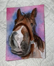 ACEO Original Watercolor painting "Alfalfa" Horse series  