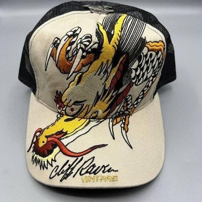 Vintage Cliff Raven Hat Brown Ed Hardy Japanese tattoo Snap back Trucker Cap 90s