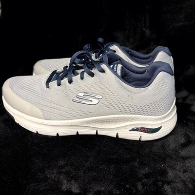 Skechers Arch Fit 232040WW Mens US 13 Running Shoes Gray Navy Athletic Sneakers