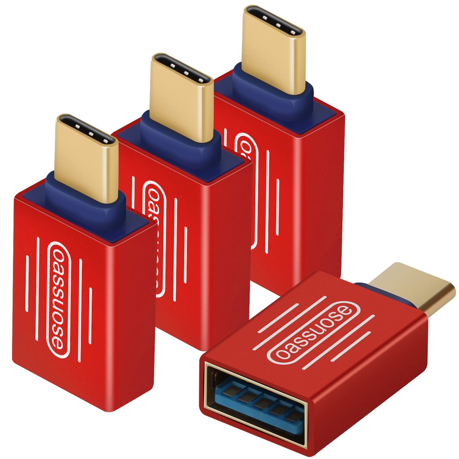 4-Pack Gold-Plated USB C to USB 3.0 Adapter with OTG Support
