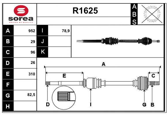 Arbre de transmission SNRA R1625 réparation train avant Scénic IV