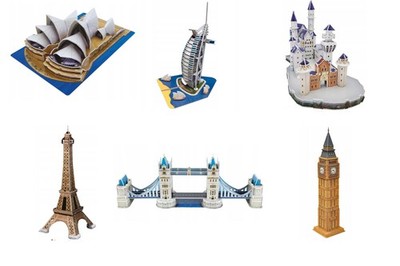 Playtive 3D-Puzzle Big Ben Eiffelturm Neuschwanstein Burj al Arab Tower Bridge