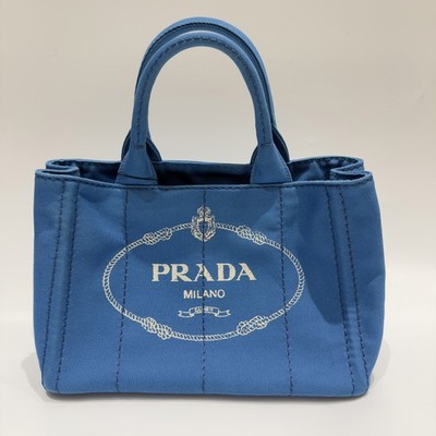 Authentic Prada Canapa Blue Canvas Tote Bag Azzurro with Crossbody