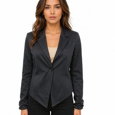 Michael Kors Blazer Jacket Women 4 Angled Hem Ruched Sleeves Lined Black Cotton