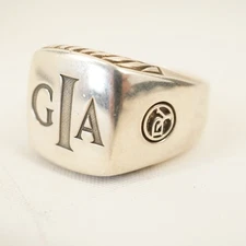 David Yurman Sterling Silver Signet Ring Mono'd ''G/A"- Free Shipping USA