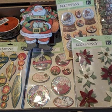 K & Company 18 pc Christmas Scrapbooking Mixed Lot Album Chipboard Ribbon NEW
