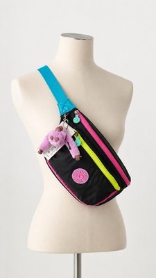 NWT Kipling Yasemina Rainbow Black Travel Waist Bag Sling Bag KIB322 $109