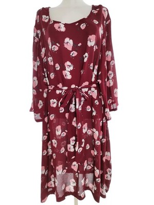 ZIZZI Damen Elegantes Kleid Gr. XL Purpur Viskose 100% 3/4 Ärmel Midi