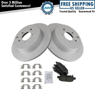 Rear Premium Semi Metallic Brake Pad & Coated Rotor Kit w/Fluids for Nissan