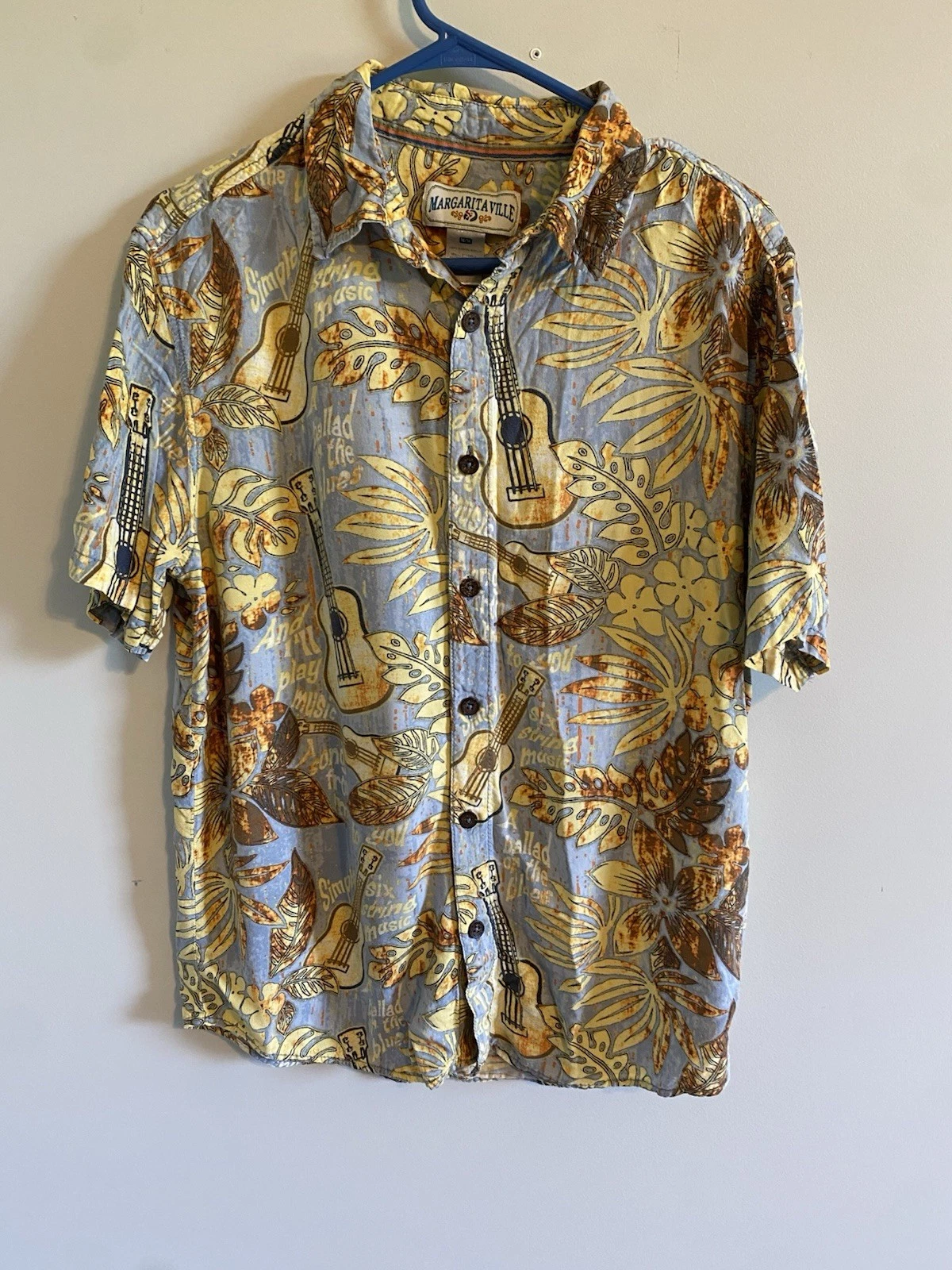 Margaritaville: GUITARS AND FLORAL SHORT SLEEVE: 100% Rayon: MEN'S Medium