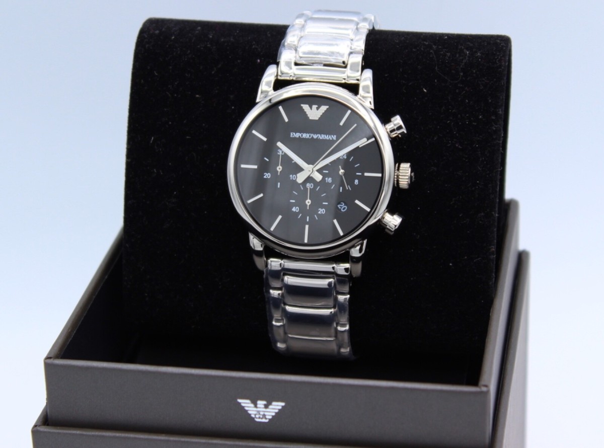 New Authentic Emporio Armani Luigi Beta Classic Silver Black Men's