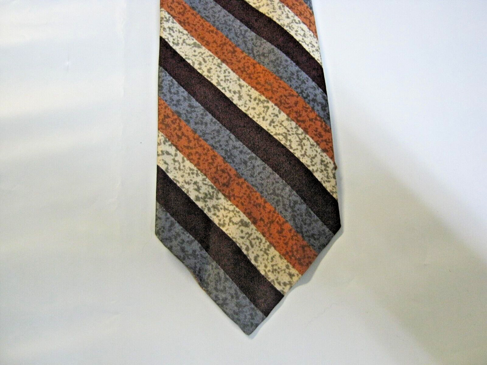 Evan-Picone orange gray brown striped Silk Tie 56 x 2.75 Necktie 15492
