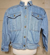 Vintage 1980's Gitano Denim Jacket Cropped Shoulder Pads Womens Size M