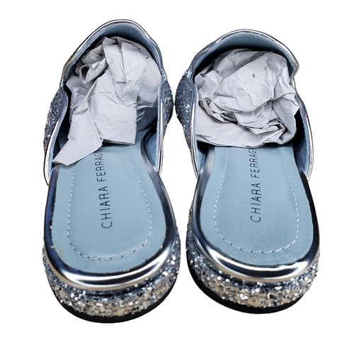 Chiara Ferragni Argento Mule NEW Silver Glitter Flats Size 36 US 5 Italy NIB - Picture 5 of 8