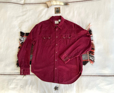 Levi's Cord Sawtooth Hemd L Vintage Longhorn Cord 80er 90er Burgund LVC-ish