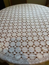 tovaglia vintage cotone realizzata a mano ad uncinetto, diam. cm. 160