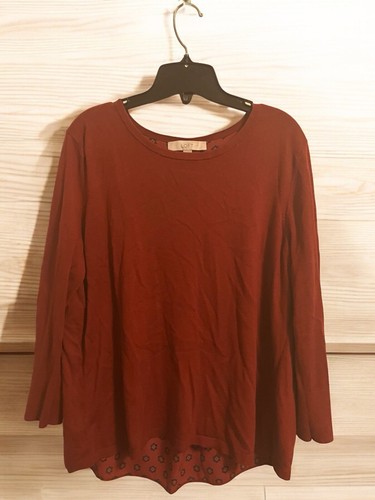 LOFT Mixed Media Langarmbluse Gr. L Ziegel rot gestrickt vorne Rayon Baumwolle Seide